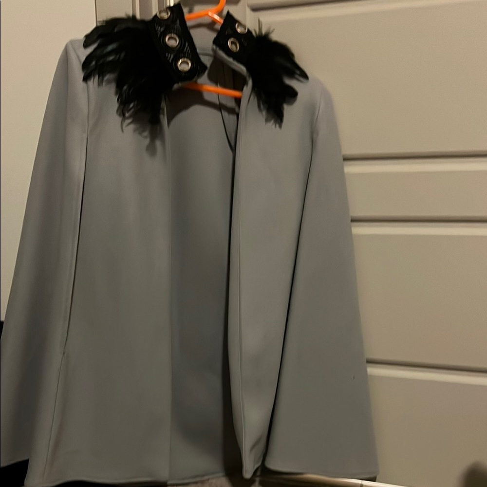 Black and Gray Cape with Feathered Collar